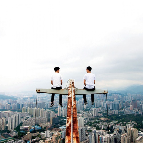 The smog-blanketed city at the explorers’ feet